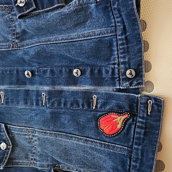 Kids Denim Jacket with Floral Embroidery - Picture 4 of 5